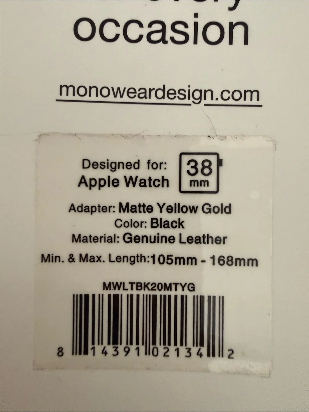 Black Leather 38mm Smartwatch Band with Gold Buckle